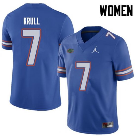 Women's Florida Gators #7 Lucas Krull NCAA Jordan Brand Royal Authentic Stitched College Football Jersey HTF6062BX